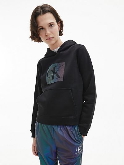 Calvin Klein Ruhák HU449302 | Calvin Klein Iridescent Logo Női Kapucnis Pulóver Fekete